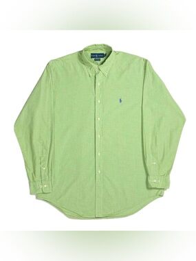 Vtg Ralph Lauren Yarmouth Lime Green Purple Button Down Shirt Men 16 34/35 Large